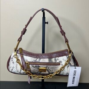 Steve Madden | Gold Metallic Iridescent Snakeskin Shoulder Bag w/Bag Charm Chain